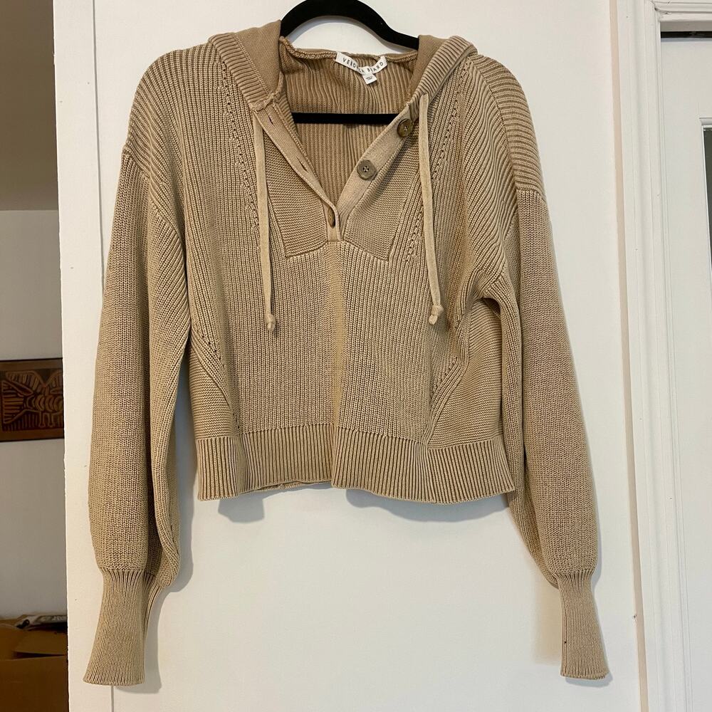 Veronica Beard Ursina Sweater Hoodie Pullover Sweatshirt Cream 100% Cotton Knit - Picture 2 of 16